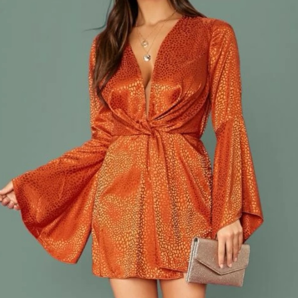 Plunging neck twist satin dress